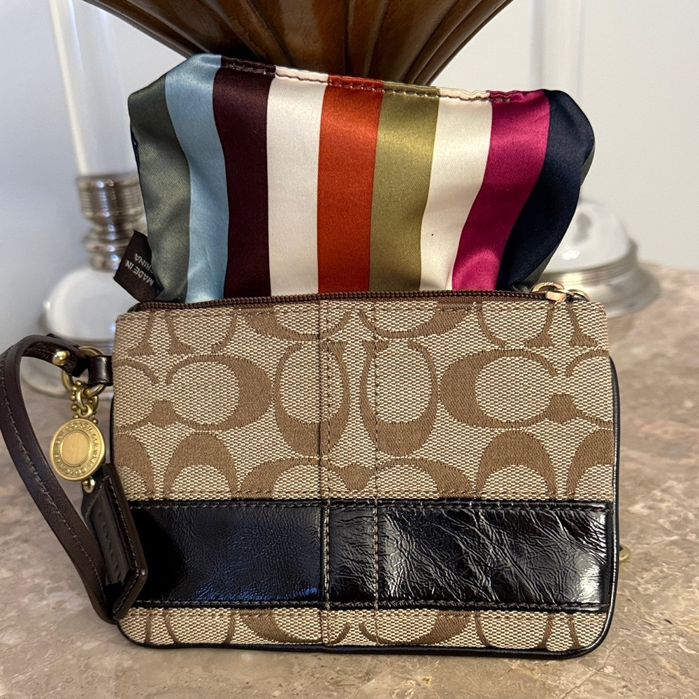 Coach Signature Stripe Wristlet with Legacy Lining
